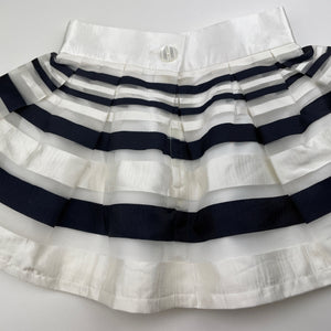 Girls Child by Petals INK, lined navy & white stripe skirt, waist: 25cm across, marks front waistband, FUC, size 1,  