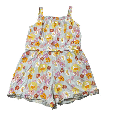 Girls floral, cotton summer playsuit (no size), armpit to armpit: 29cm,  shoulder to crotch: 51cm, GUC, size 5-6,  