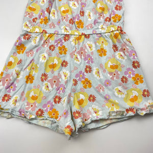 Girls floral, cotton summer playsuit (no size), armpit to armpit: 29cm,  shoulder to crotch: 51cm, GUC, size 5-6,  