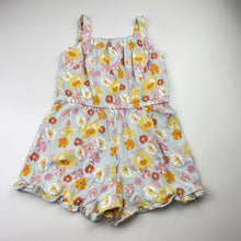 Load image into Gallery viewer, Girls floral, cotton summer playsuit (no size), armpit to armpit: 29cm,  shoulder to crotch: 51cm, GUC, size 5-6,  