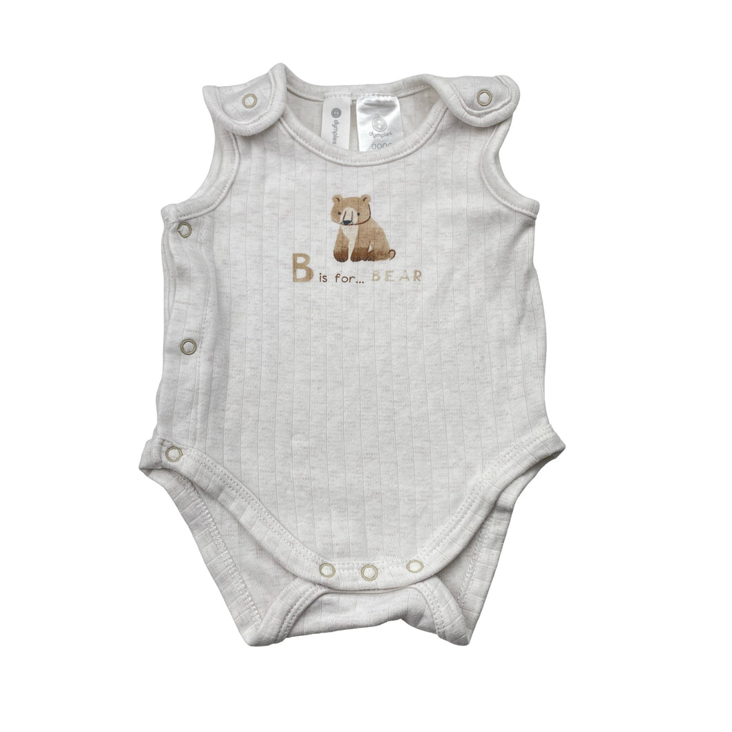 Unisex Dymples, ribbed singletsuit romper, bear, GUC, size 0000,  