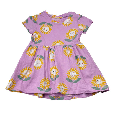 Girls Mango, cotton casual dress, sunflowers, GUC, size 1, L: 38cm