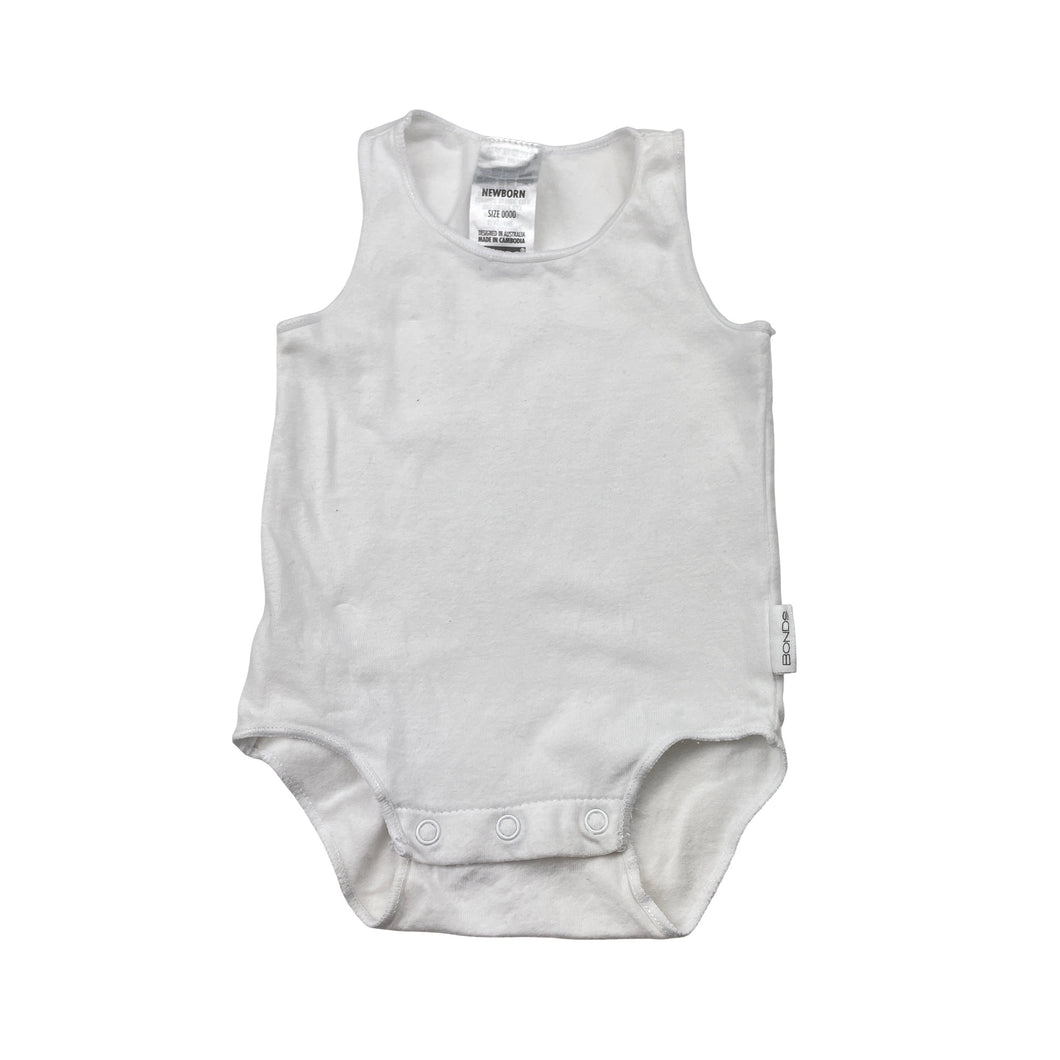 Unisex Bonds, white stretchy singlestsuit romper, GUC, size 0000,  