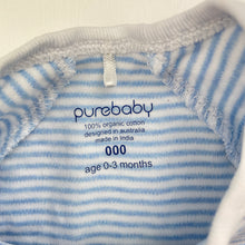 Load image into Gallery viewer, Unisex Purebaby, organic cotton zip coverall / romper, EUC, size 000,  