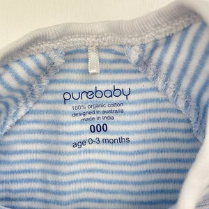 Unisex Purebaby, organic cotton zip coverall / romper, EUC, size 000,  