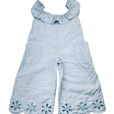 Girls STELLA McCARTNEY, linen / cotton broderie trim jumpsuit, light mark left armpit, FUC, size 3,  