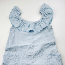 Load image into Gallery viewer, Girls STELLA McCARTNEY, linen / cotton broderie trim jumpsuit, light mark left armpit, FUC, size 3,  
