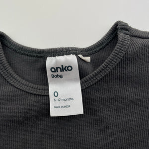 Unisex Anko, grey ribbed bodysuit / romper, GUC, size 0,  