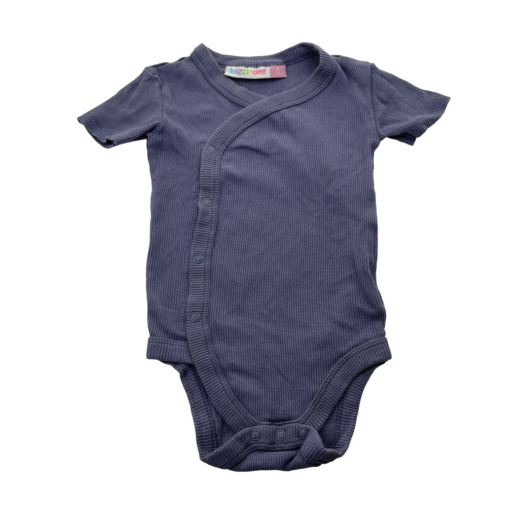 Unisex Higgledee, ribbed cotton bodysuit / romper, GUC, size 0,  