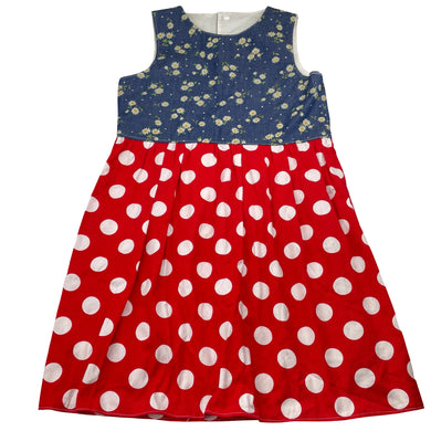 Girls vintage, floral & spotted cotton dress (no labels), armpit to armpit: 34cm, EUC, size 7-8, L: 67cm