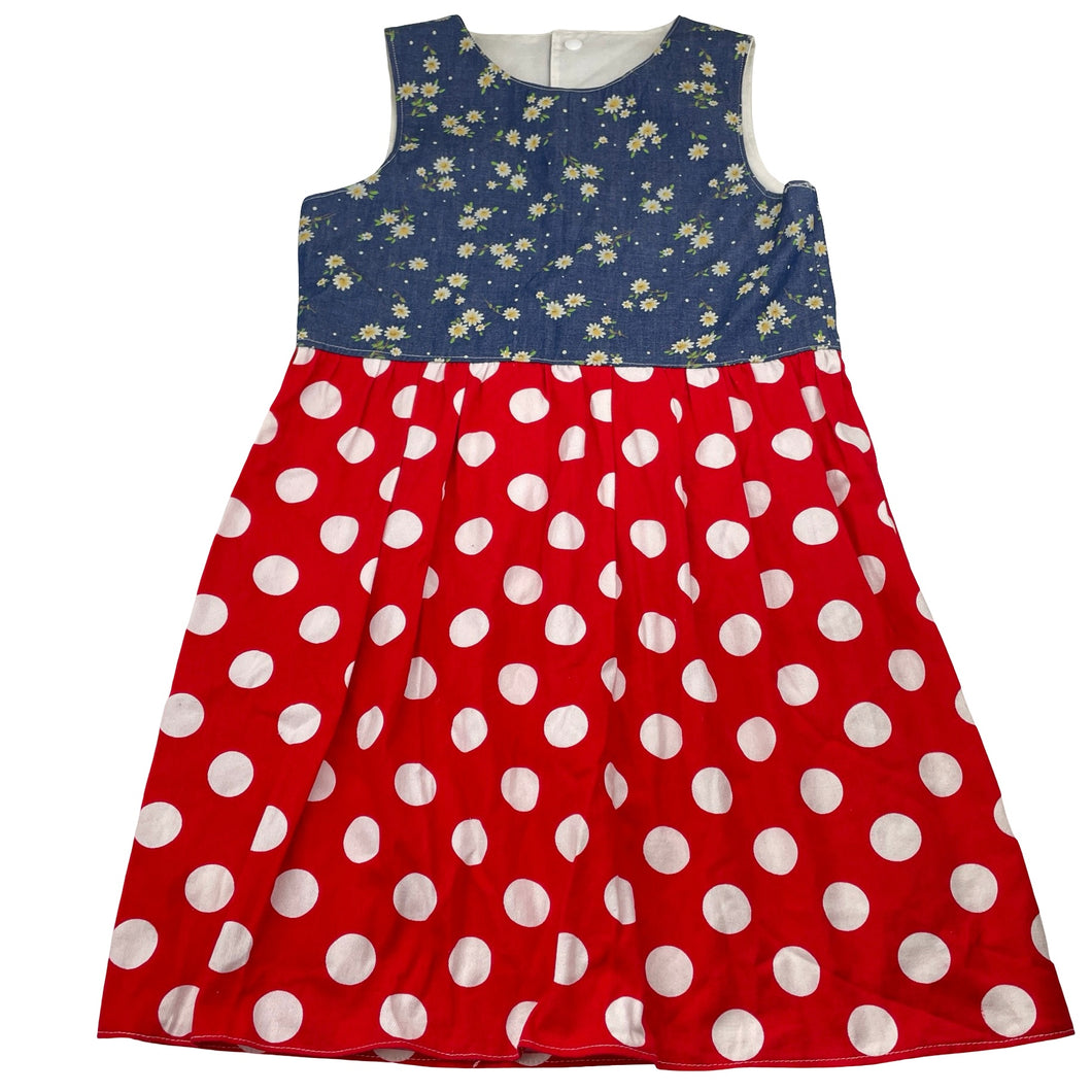 Girls vintage, floral & spotted cotton dress (no labels), armpit to armpit: 34cm, EUC, size 7-8, L: 67cm
