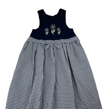Load image into Gallery viewer, Girls Ladybird, vintage navy gingham maxi dress, made in Australia, EUC, size 7, L: 81cm