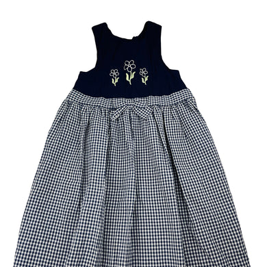 Girls Ladybird, vintage navy gingham maxi dress, made in Australia, EUC, size 7, L: 81cm