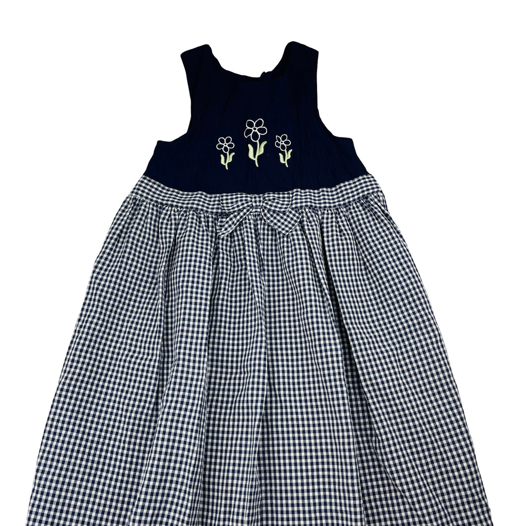 Girls Ladybird, vintage navy gingham maxi dress, made in Australia, EUC, size 7, L: 81cm