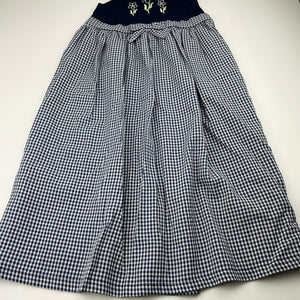 Girls Ladybird, vintage navy gingham maxi dress, made in Australia, EUC, size 7, L: 81cm