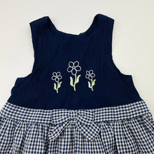 Load image into Gallery viewer, Girls Ladybird, vintage navy gingham maxi dress, made in Australia, EUC, size 7, L: 81cm