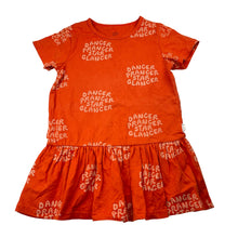 Load image into Gallery viewer, Girls Olive and the Captain, orange stretch cotton t-shirt dress, GUC, size 4, L: 47cm