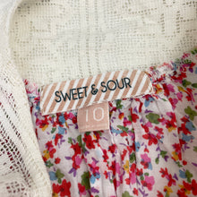 Load image into Gallery viewer, Girls SWEET &amp; SOUR, lightweight floral cotton &amp; lace summer dress, EUC, size 10, L: 73cm