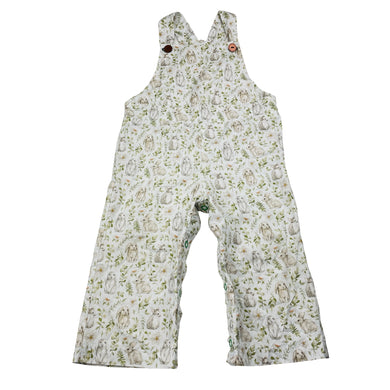Girls lightweight, cotton overalls, rabbits, (no labels), shoulder to crotch: 42cm, EUC, size 1,  