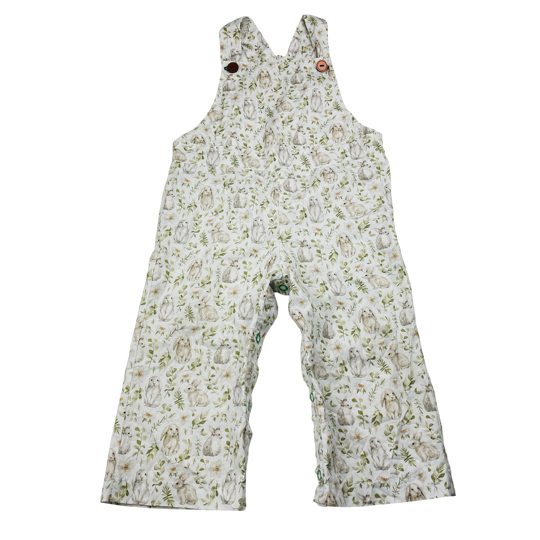 Girls lightweight, cotton overalls, rabbits, (no labels), shoulder to crotch: 42cm, EUC, size 1,  