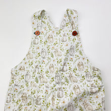 Load image into Gallery viewer, Girls lightweight, cotton overalls, rabbits, (no labels), shoulder to crotch: 42cm, EUC, size 1,  