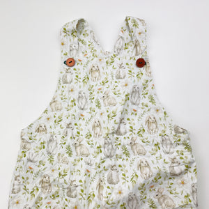 Girls lightweight, cotton overalls, rabbits, (no labels), shoulder to crotch: 42cm, EUC, size 1,  