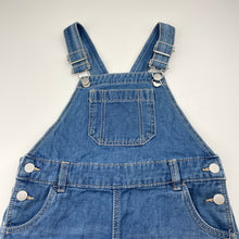 Load image into Gallery viewer, Girls Target, blue denim overalls dress / pinafore, EUC, size 4, L: 55cm