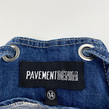 Load image into Gallery viewer, Girls Pavement, blue denim overalls dress / pinafore, EUC, size 14, L: 76cm