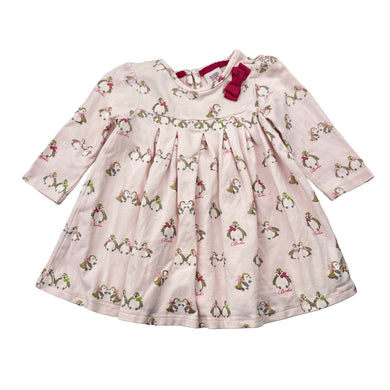 Girls BAKER BABY, stretch cotton long sleeve dress, penguins, FUC, size 0, L: 35cm