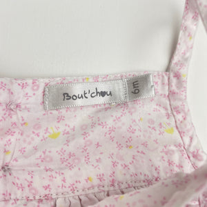 Girls Bout'chou, lightweight floral cotton romper, small mark on front, FUC, size 00-0,  