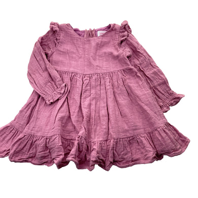 Girls La Sienna Couture, pink organic cotton long sleeve dress, GUC, size 3, L: 46cm