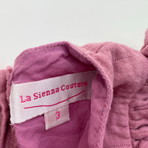 Girls La Sienna Couture, pink organic cotton long sleeve dress, GUC, size 3, L: 46cm