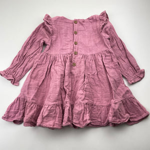 Girls La Sienna Couture, pink organic cotton long sleeve dress, GUC, size 3, L: 46cm