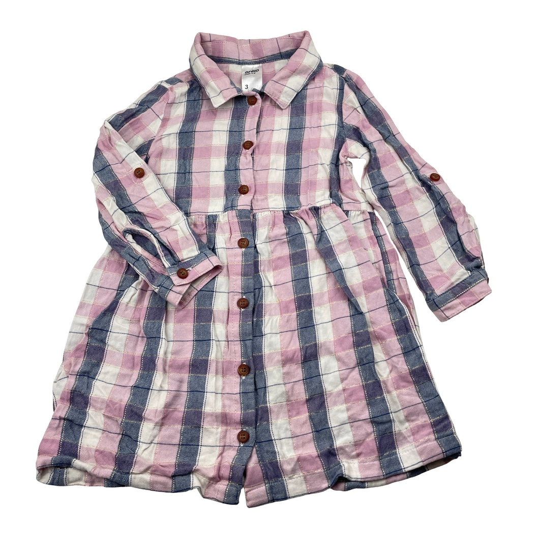 Girls Anko, checked long sleeve shirt dress, GUC, size 3, L: 48cm