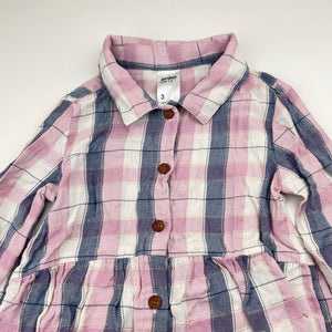 Girls Anko, checked long sleeve shirt dress, GUC, size 3, L: 48cm