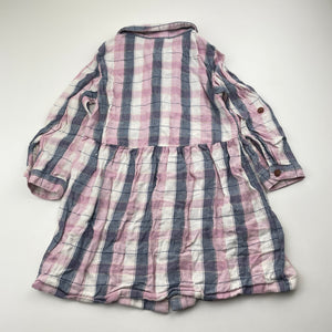 Girls Anko, checked long sleeve shirt dress, GUC, size 3, L: 48cm