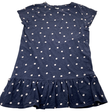 Girls Target, navy and white spot cotton dress, GUC, size 14, L: 65cm