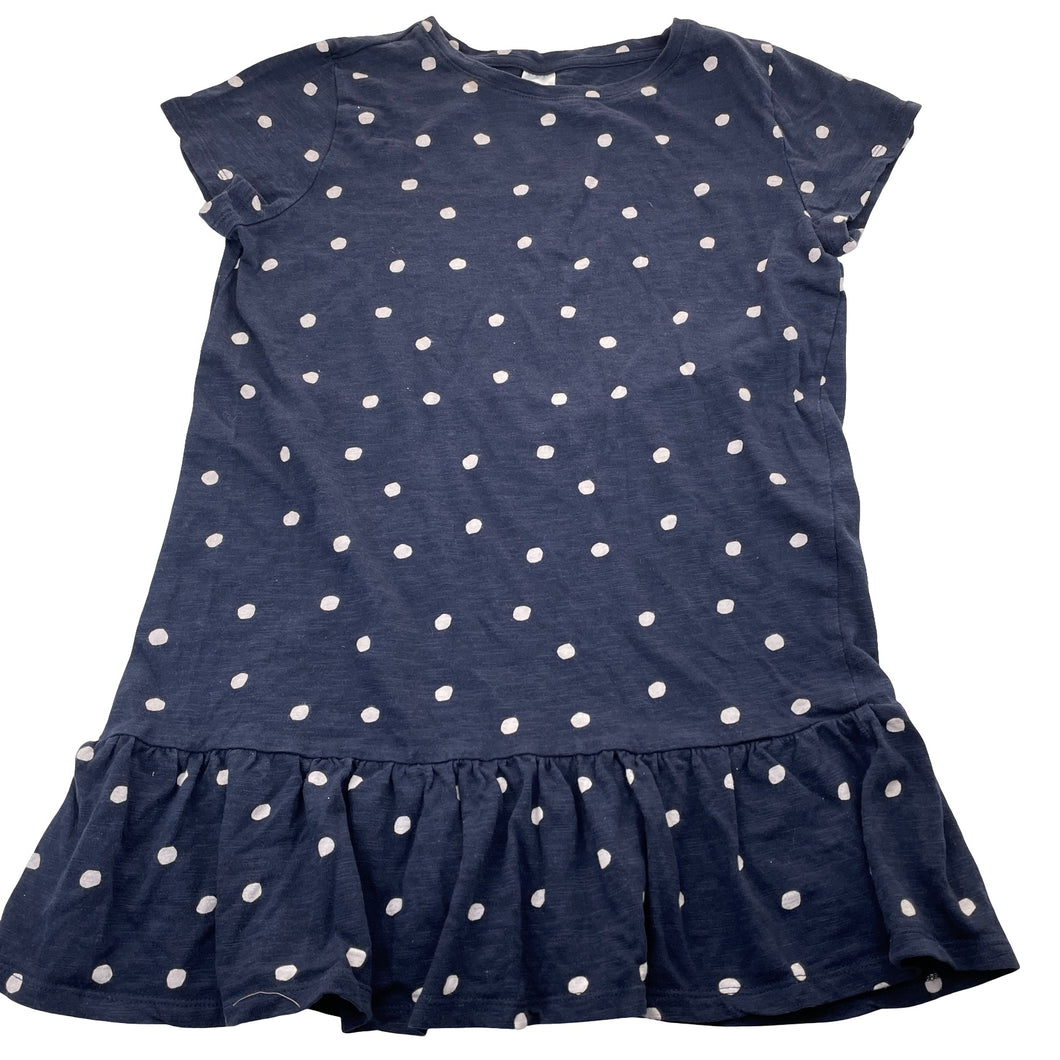 Girls Target, navy and white spot cotton dress, GUC, size 14, L: 65cm
