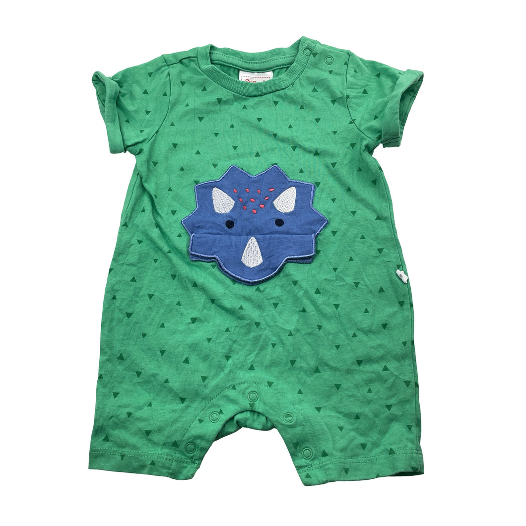 Boys Sprout, green cotton romper, dinosaur, EUC, size 000,  