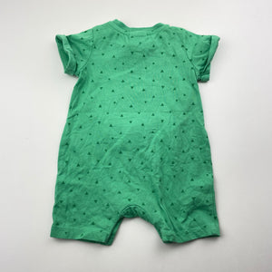 Boys Sprout, green cotton romper, dinosaur, EUC, size 000,  