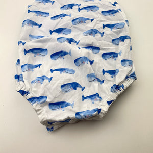 Unisex lightweight, summer romper, whales, EUC, size 00,  