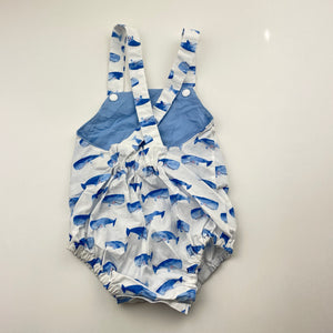 Unisex lightweight, summer romper, whales, EUC, size 00,  