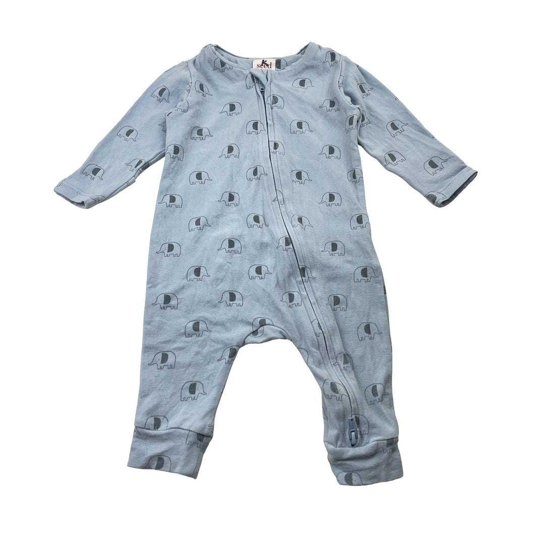 Unisex Seed, stretchy zip romper, elephants, FUC, size 000,  
