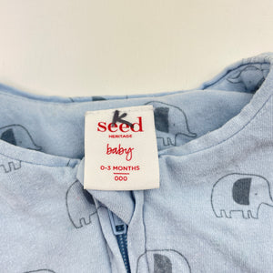 Unisex Seed, stretchy zip romper, elephants, FUC, size 000,  