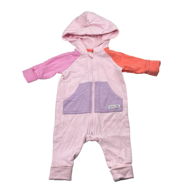 Girls Jack & Milly, colour block cotton zip hooded romper, EUC, size 000,  