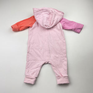Girls Jack & Milly, colour block cotton zip hooded romper, EUC, size 000,  