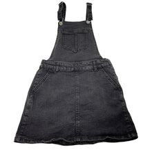 Load image into Gallery viewer, Girls Target, black stretch denim overalls dress / pinafore, GUC, size 7, L: 63cm
