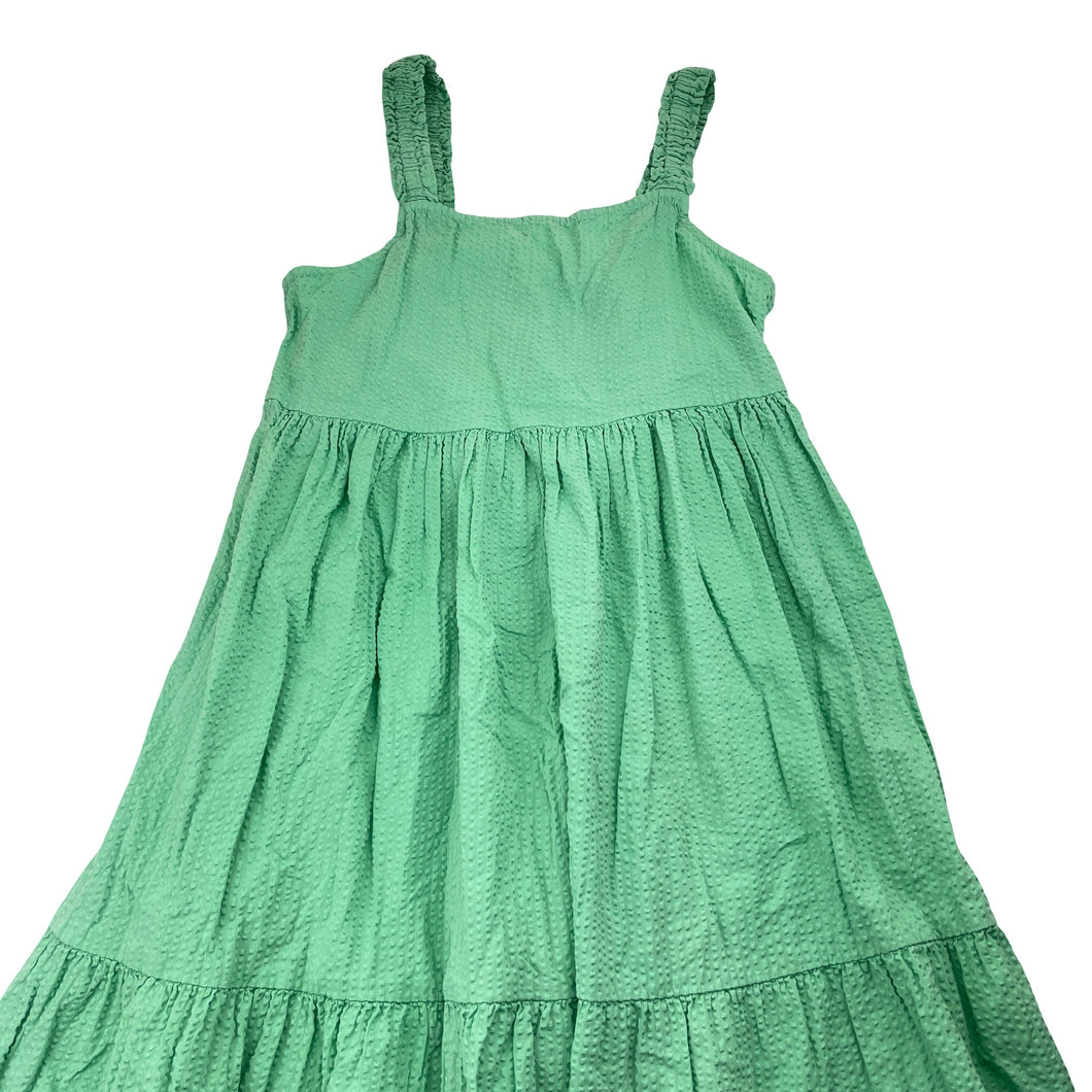 Girls Anko, green crinkle cotton summer dress, GUC, size 12, L: 73cm