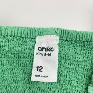 Girls Anko, green crinkle cotton summer dress, GUC, size 12, L: 73cm