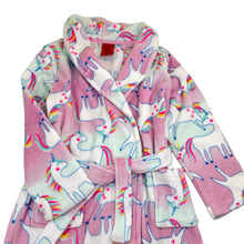 Load image into Gallery viewer, Girls Mango, fleece dressing gown / bathrobe, unicorns, EUC, size 7,  